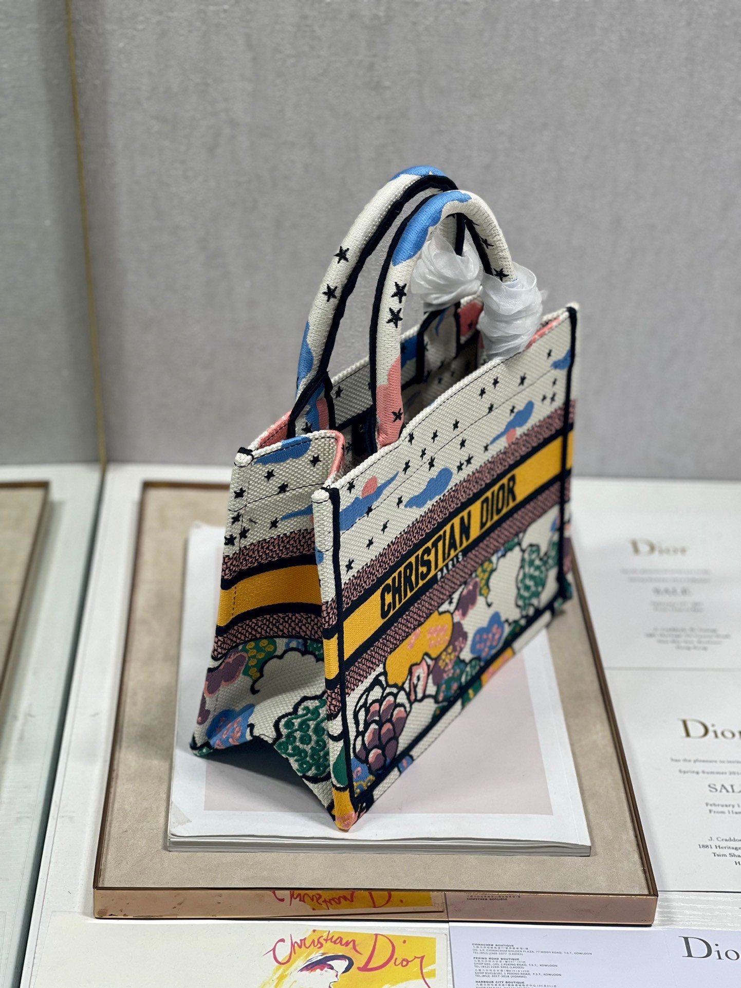 D*or small book tote bag in ciel de reve embroidery