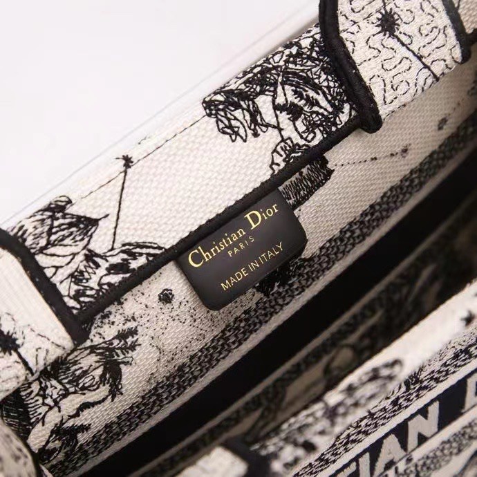 D*or new small book tote in white toile de jouy zodiac embroidery