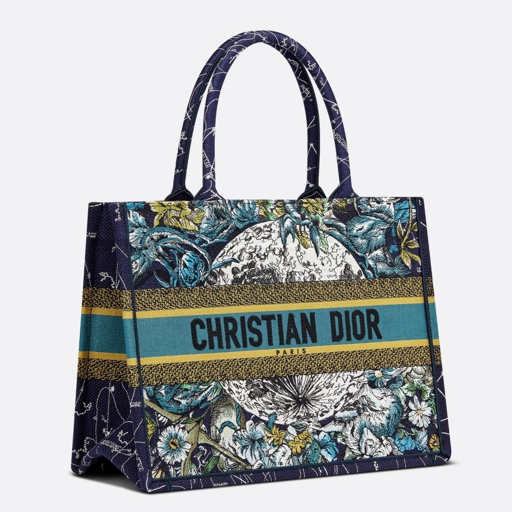 D*or small book tote in blue D*or constellation embroidery