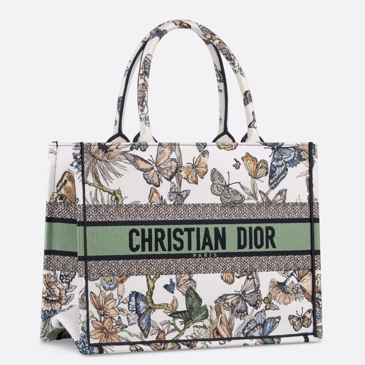 D*or medium book tote bag in white toile de jouy mexico embroidery
