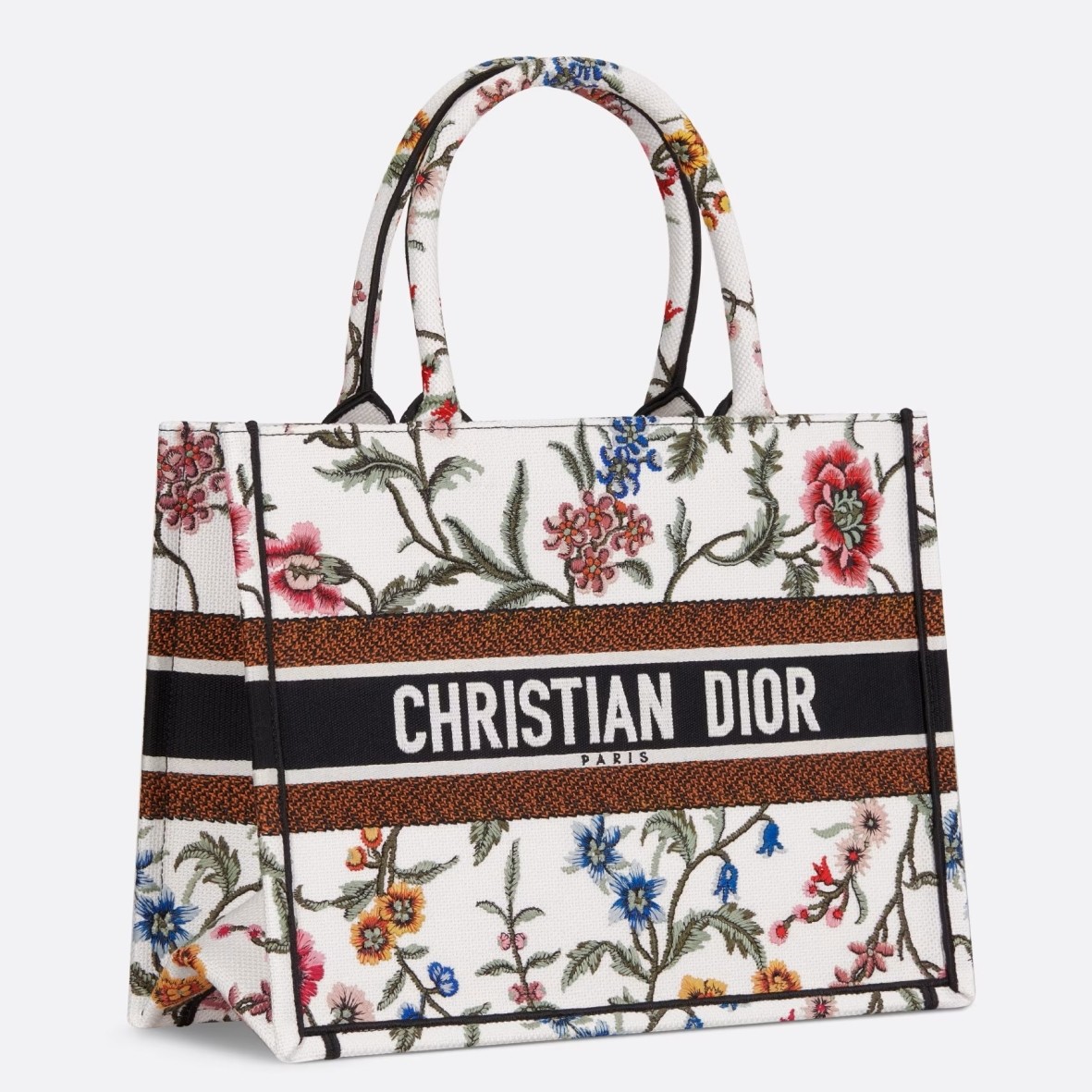 D*or medium book tote bag in white D*or petites fleurs embroidery