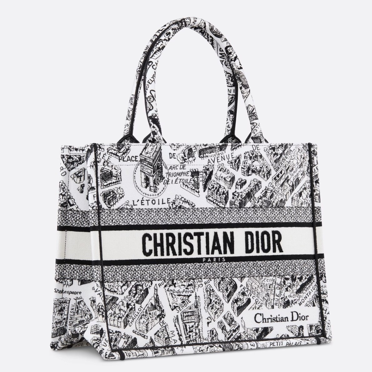 D*or medium book tote bag in white plan de paris embroidery