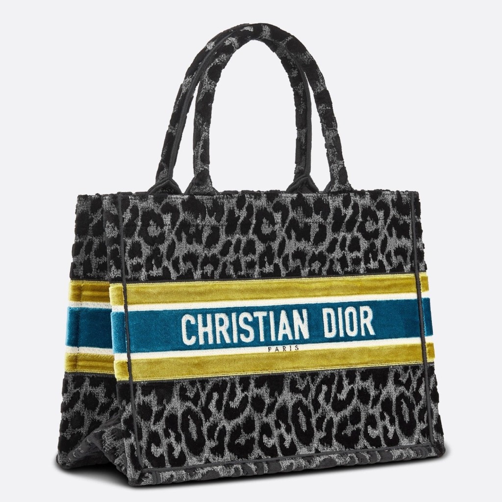 D*or small book tote bag in grey mizza embroidered velvet