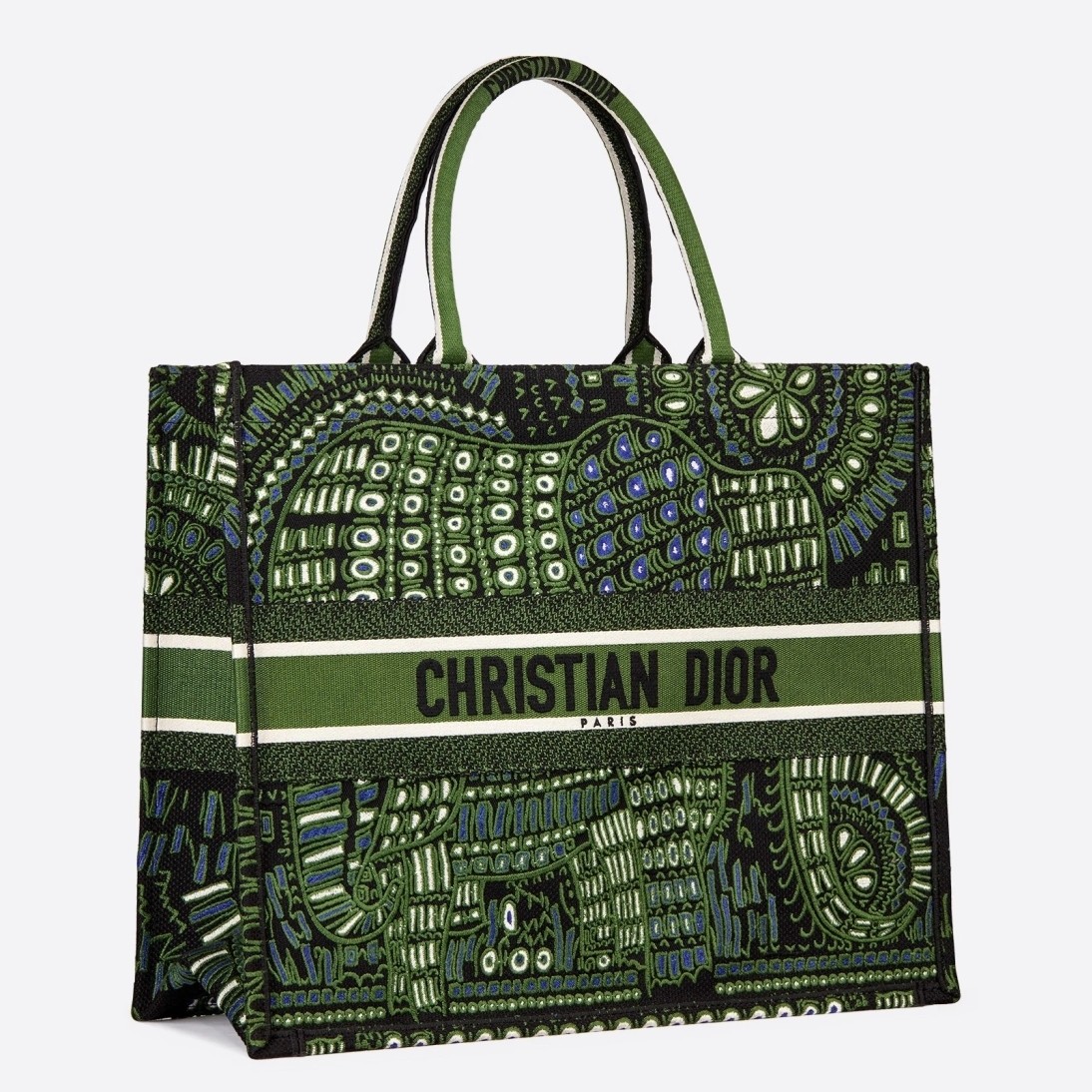 D*or book tote D*or bag in green animals embroidered canvas