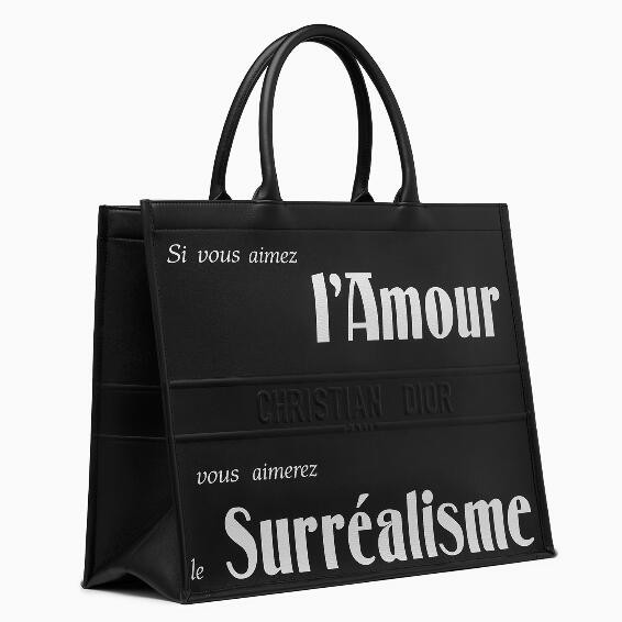 D*or book tote bag in black surrealism printed calfskin