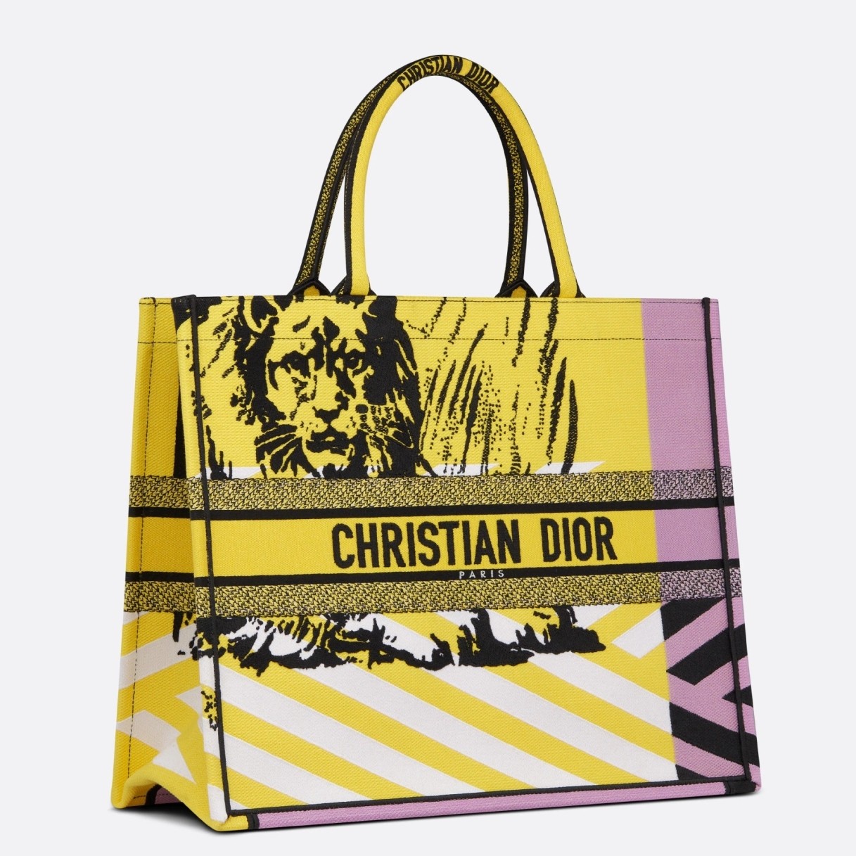 D*or large book tote bag in yellow d-jungle pop embroidery