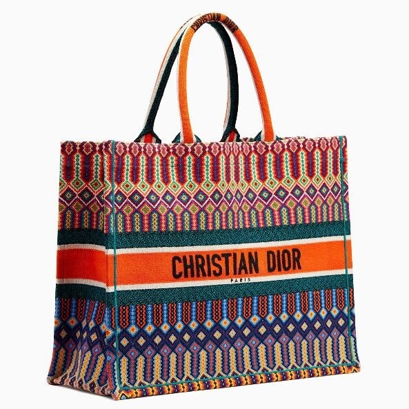D*or book tote bag in multicolour embroidered canvas