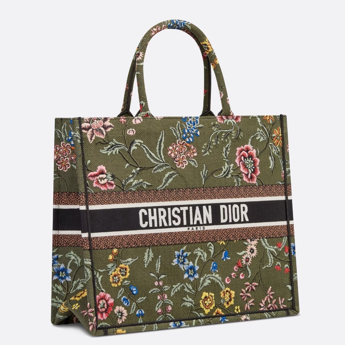 D*or large book tote bag in green D*or petites fleurs embroidery
