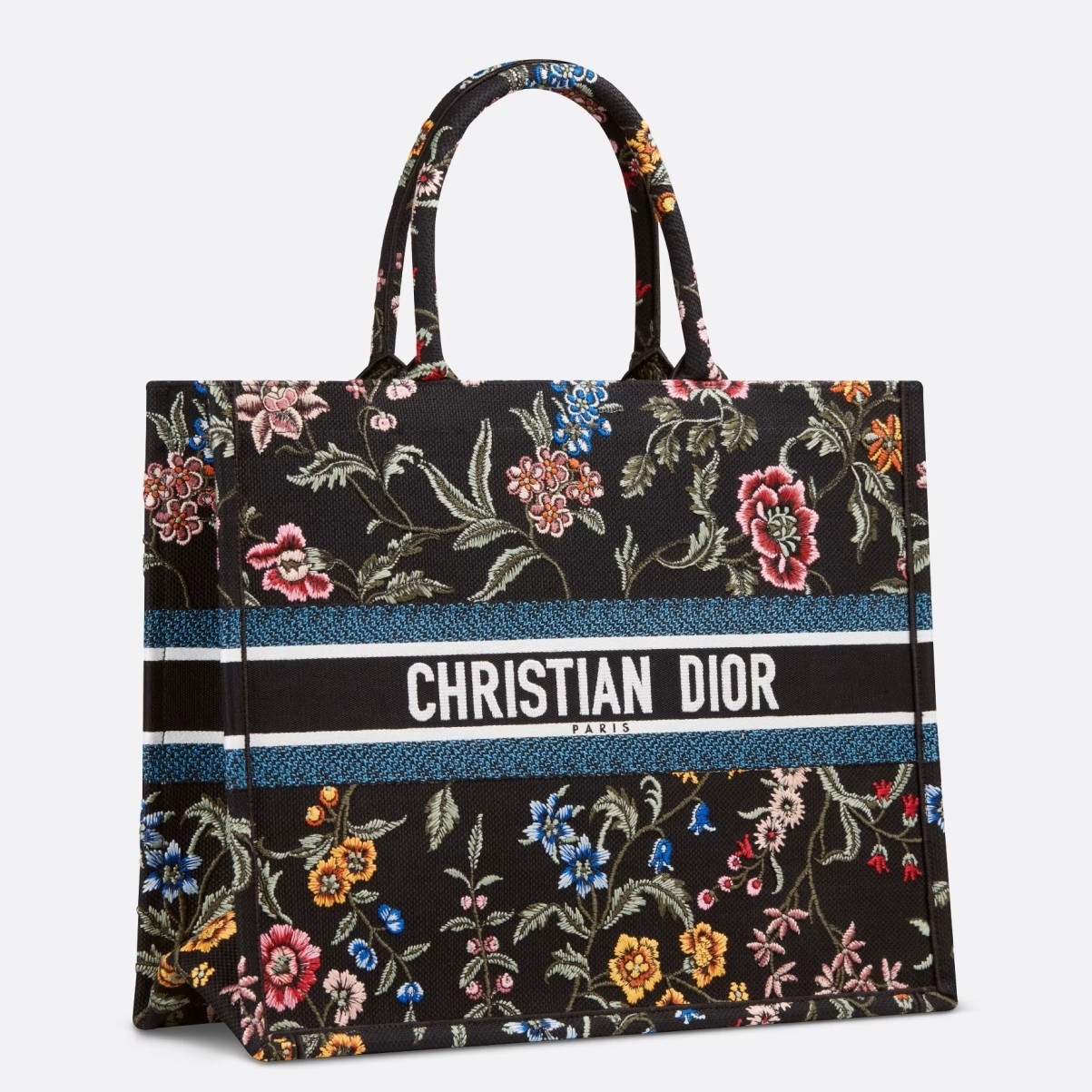 D*or large book tote bag in black D*or petites fleurs embroidery