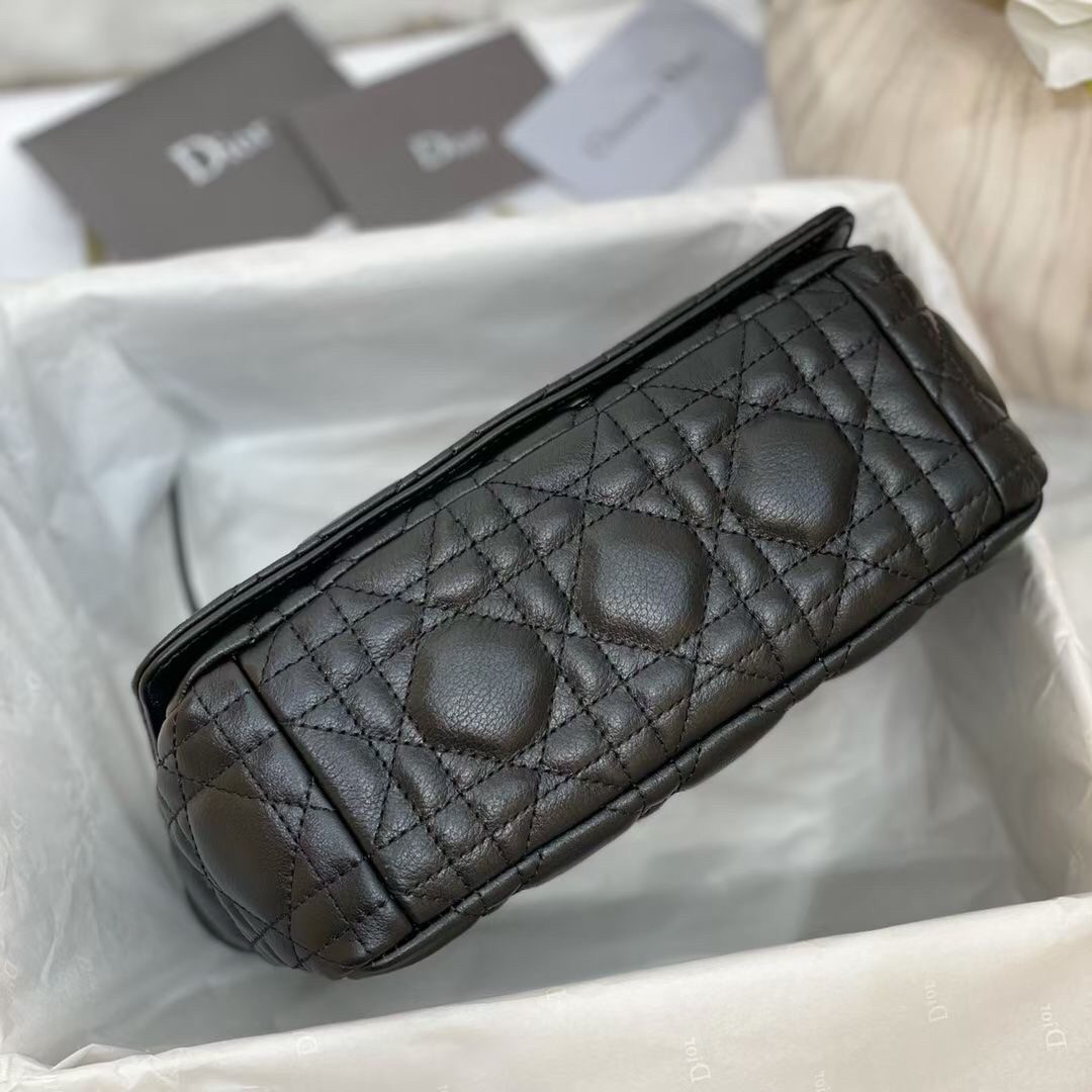 D*or small caro bag in noir cannage calfskin