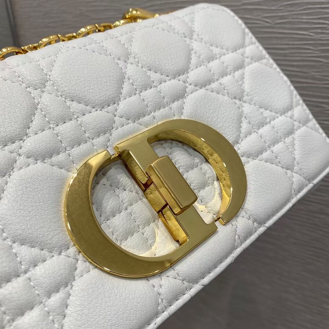 D*or small caro bag in white cannage calfskin