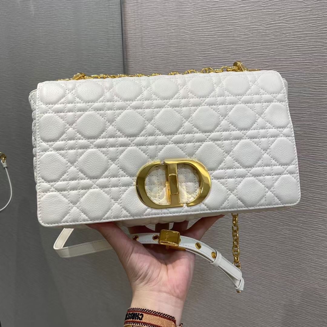 D*or large caro bag in white cannage calfskin