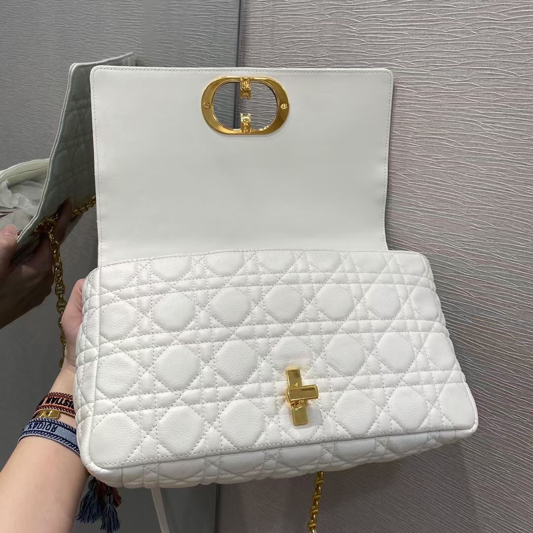 D*or large caro bag in white cannage calfskin