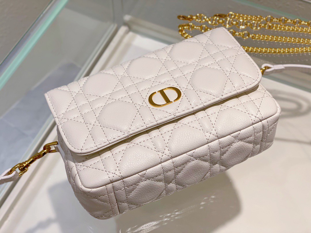 D*or caro pouch in white cannage calfskin