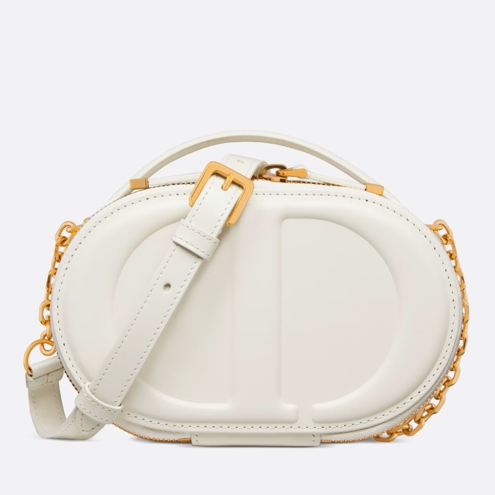 D*or cd signature oval camera bag in white calfskin