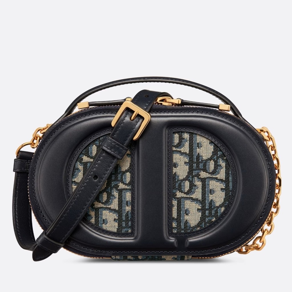 D*or cd signature oval camera bag in blue D*or oblique jacquard
