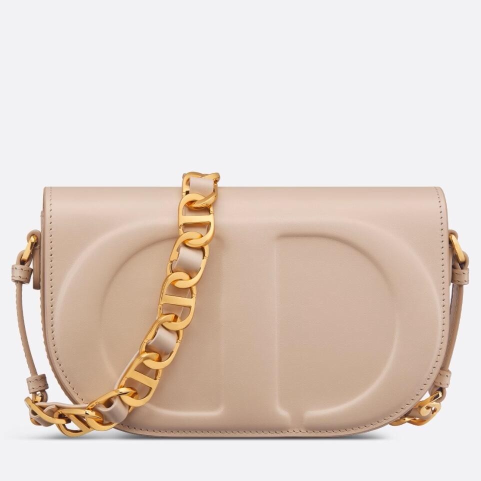 D*or cd signature chain bag in beige calfskin