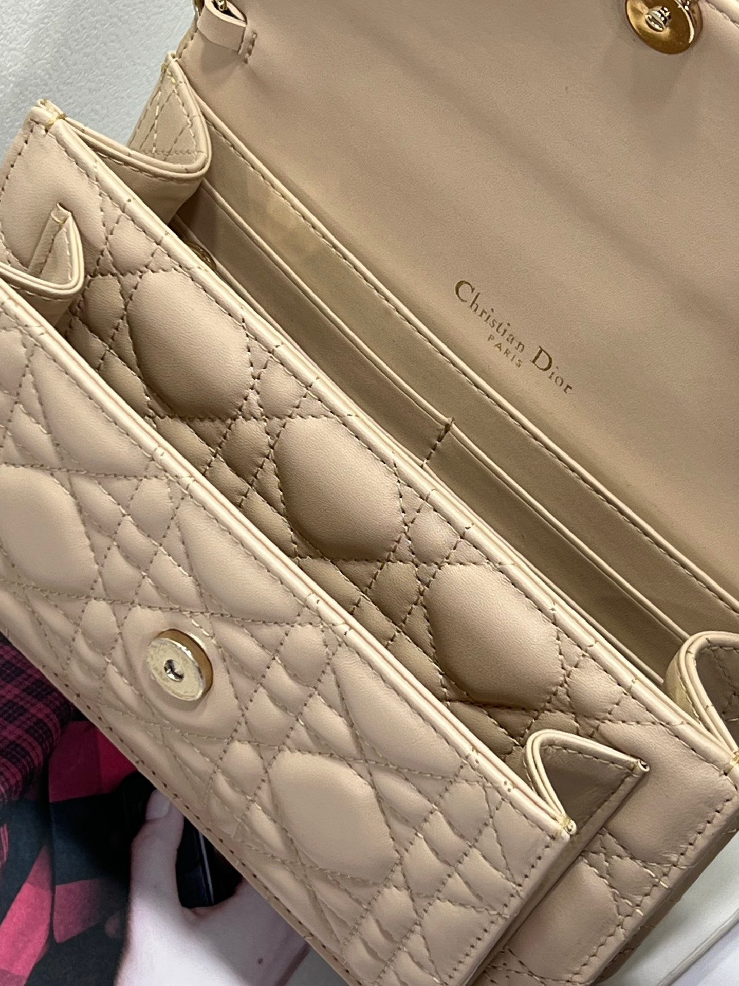 D*or lady D*or chain pouch in beige cannage lambskin