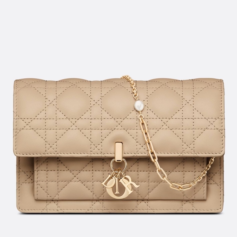 D*or lady D*or chain pouch in beige cannage lambskin