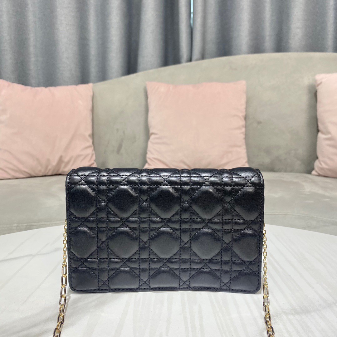 D*or lady D*or chain pouch in black cannage lambskin