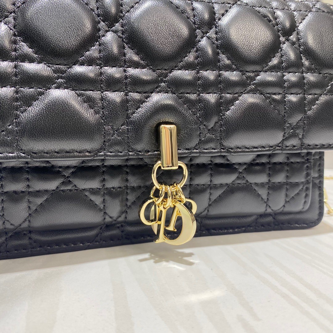 D*or lady D*or chain pouch in black cannage lambskin
