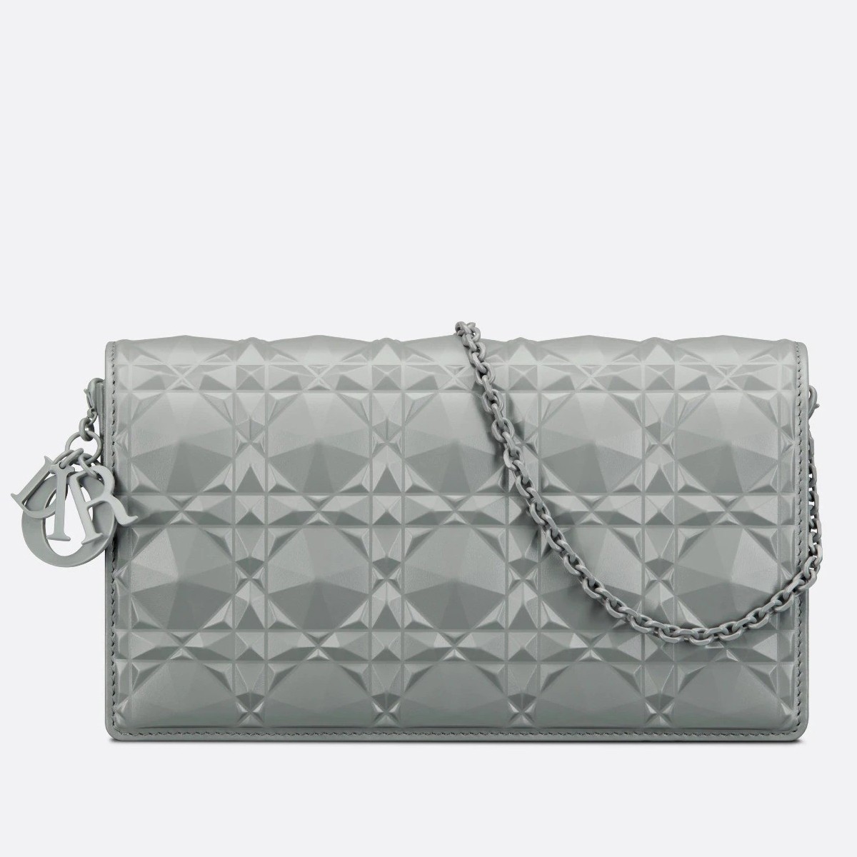d*or lady d*or pouch in grey Di*m*nd calfskin