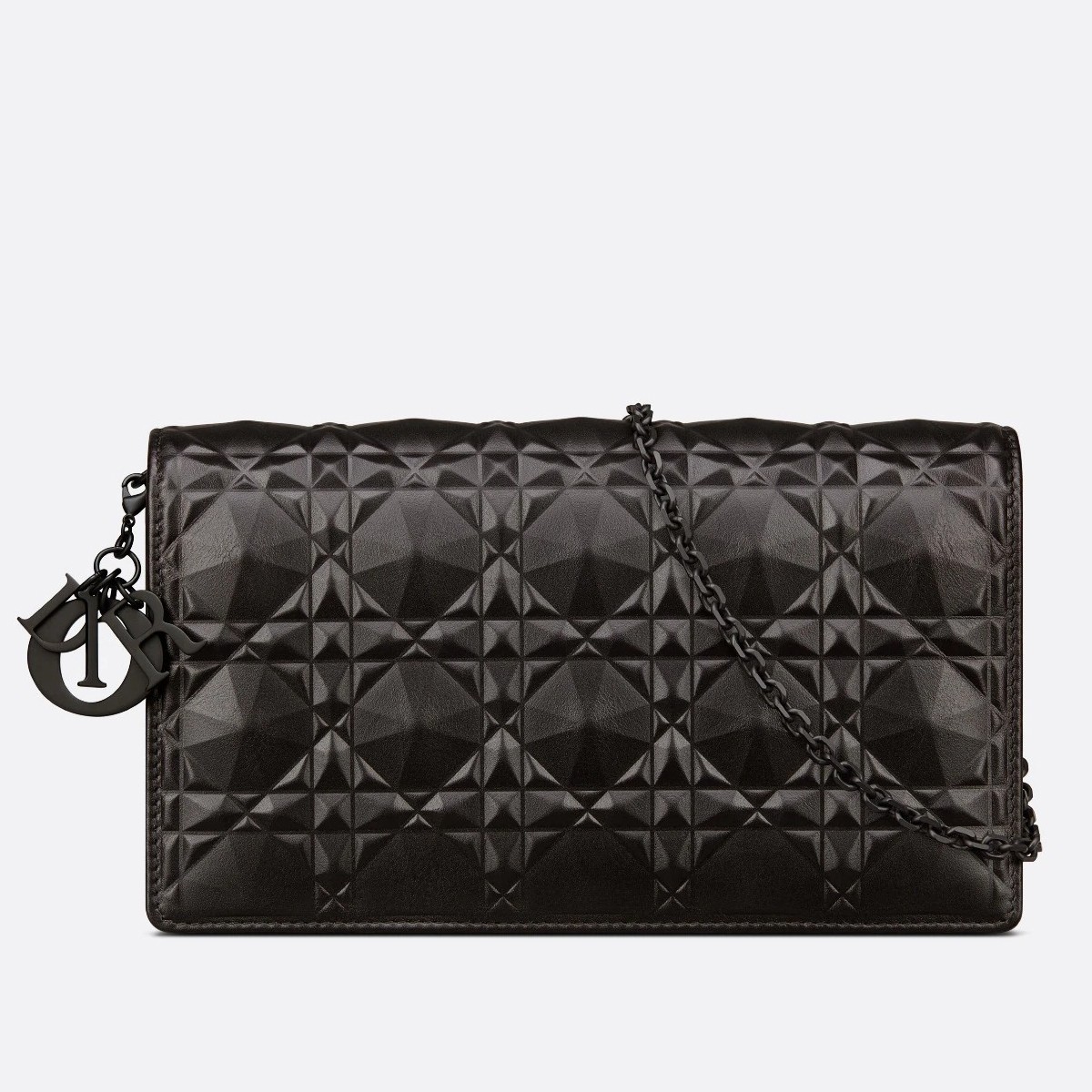 d*or lady d*or pouch in black Di*m*nd calfskin