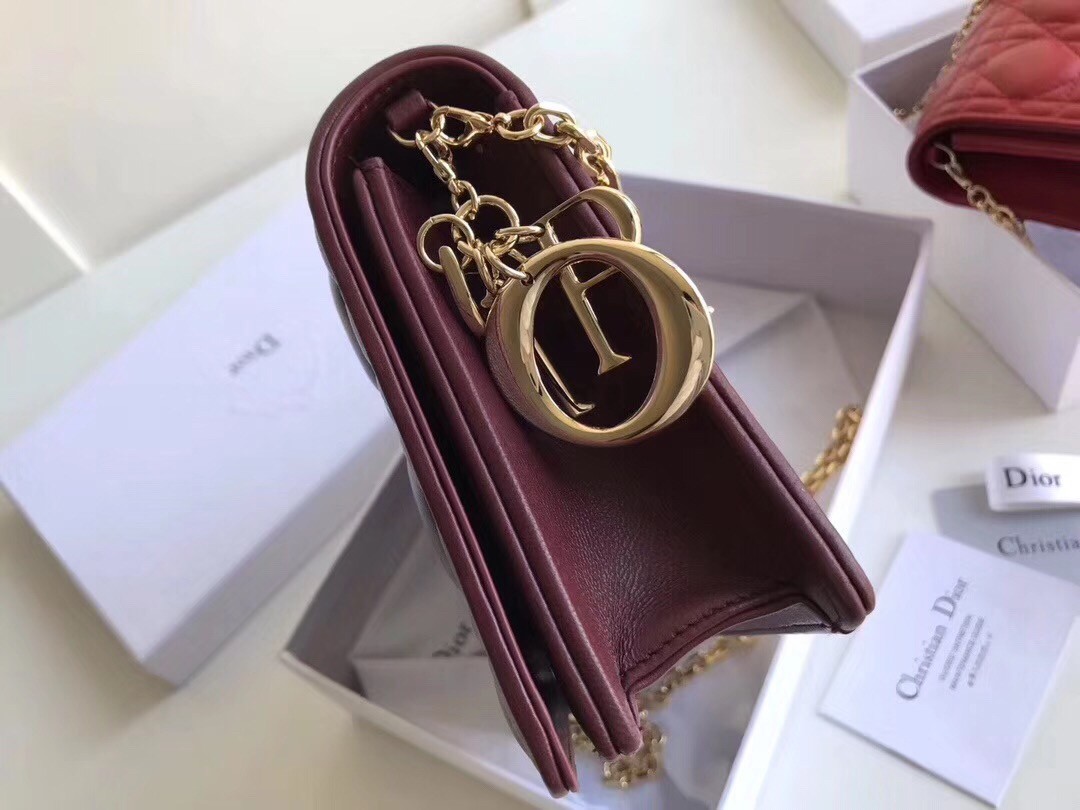 D*or lady D*or clutch with chain in bordeaux lambskin