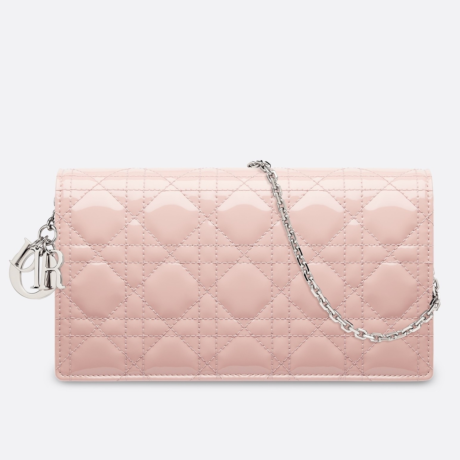 D*or lady D*or clutch with chain in pink patent