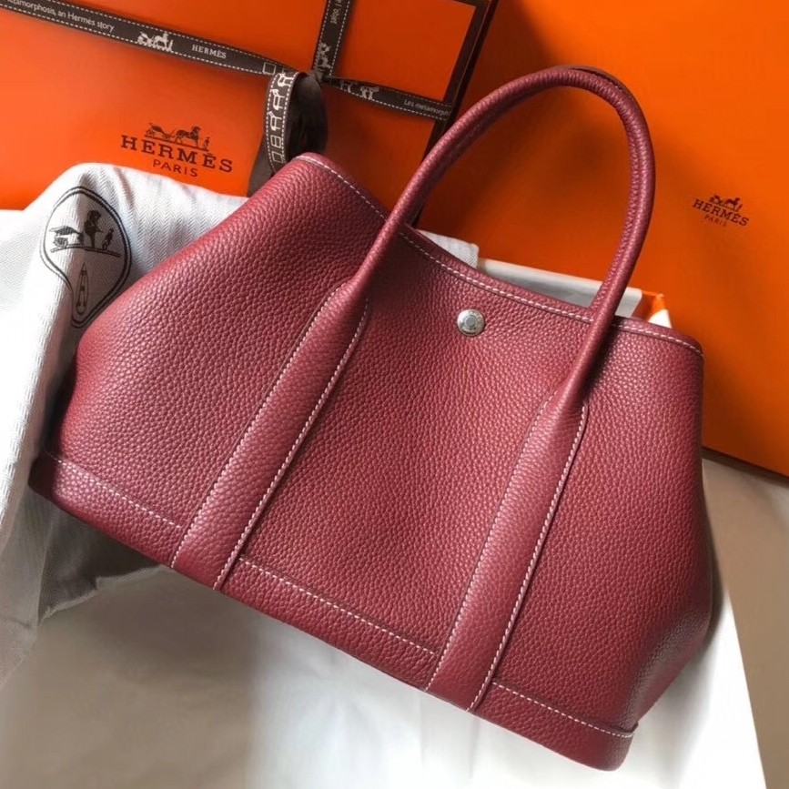 H**mes garden party 30 bag in bordeaux clemence calfskin