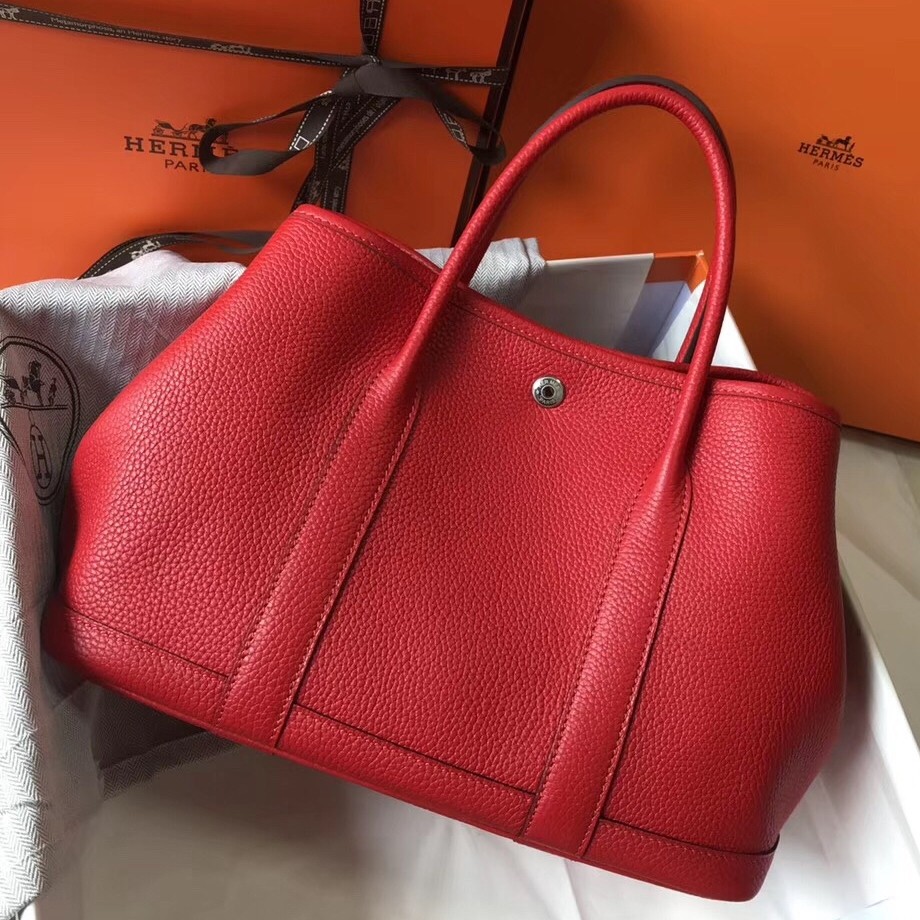 H**mes garden party 30 bag in red clemence calfskin