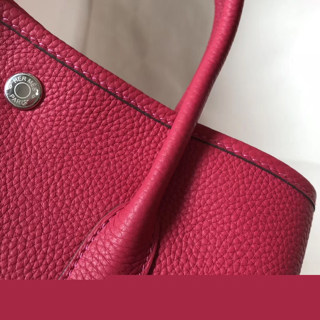 H**mes garden party 30 bag in rose red clemence calfskin