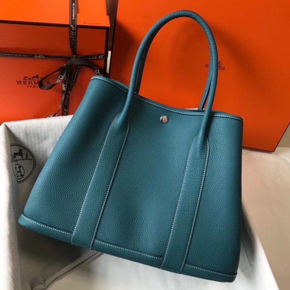 H**mes garden party 36 bag in blue jean clemence calfskin