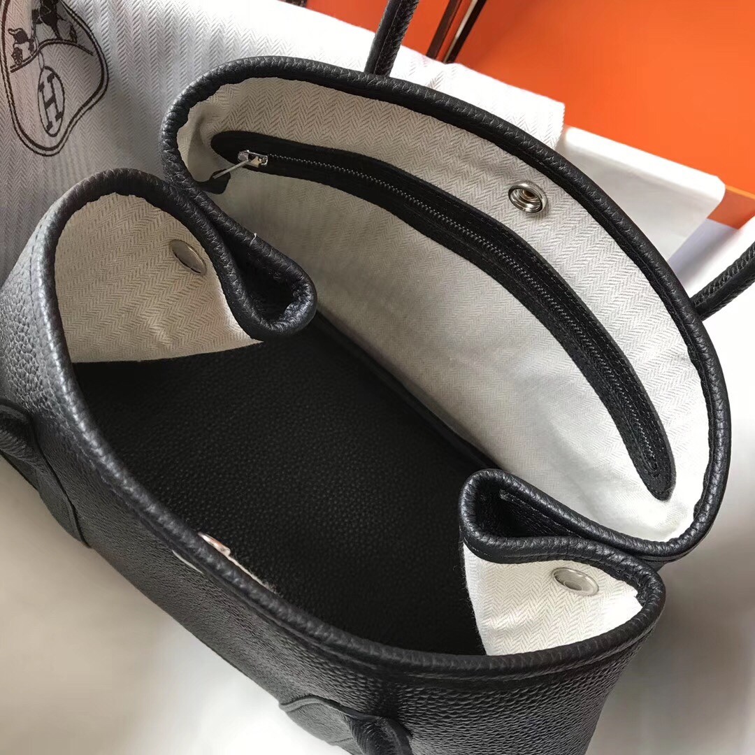 H**mes garden party 36 bag in black clemence calfskin