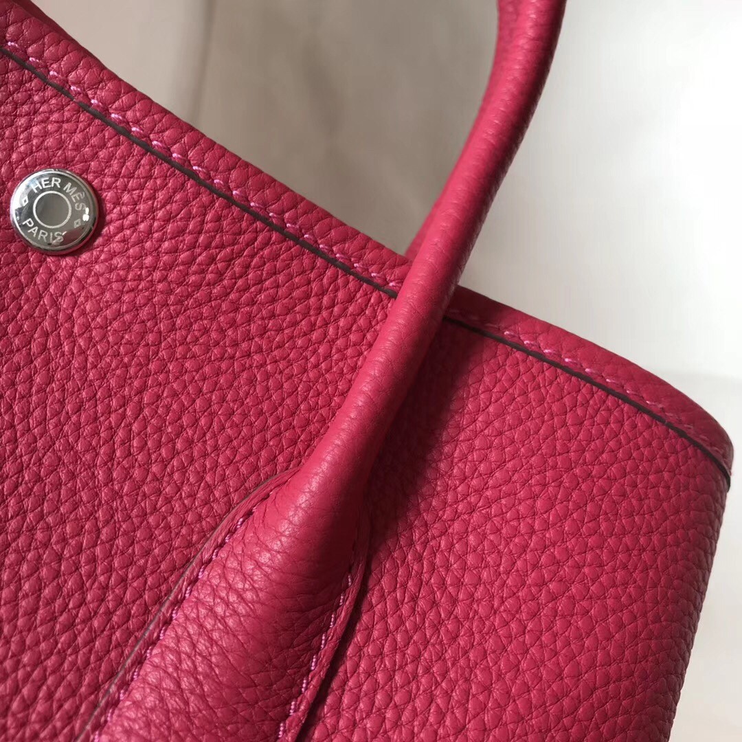 H**mes garden party 36 bag in rose red clemence calfskin