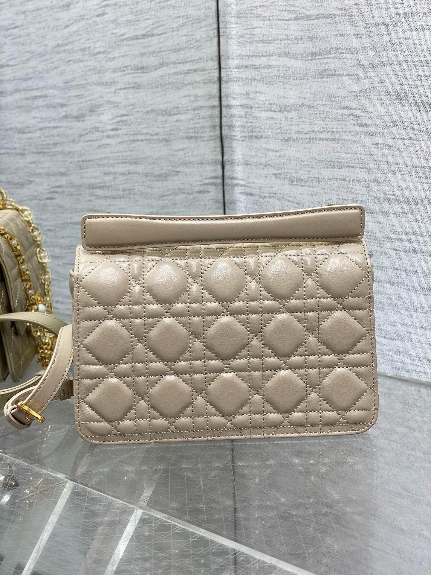 D*or small jolie top handle bag in beige cannage calfskin