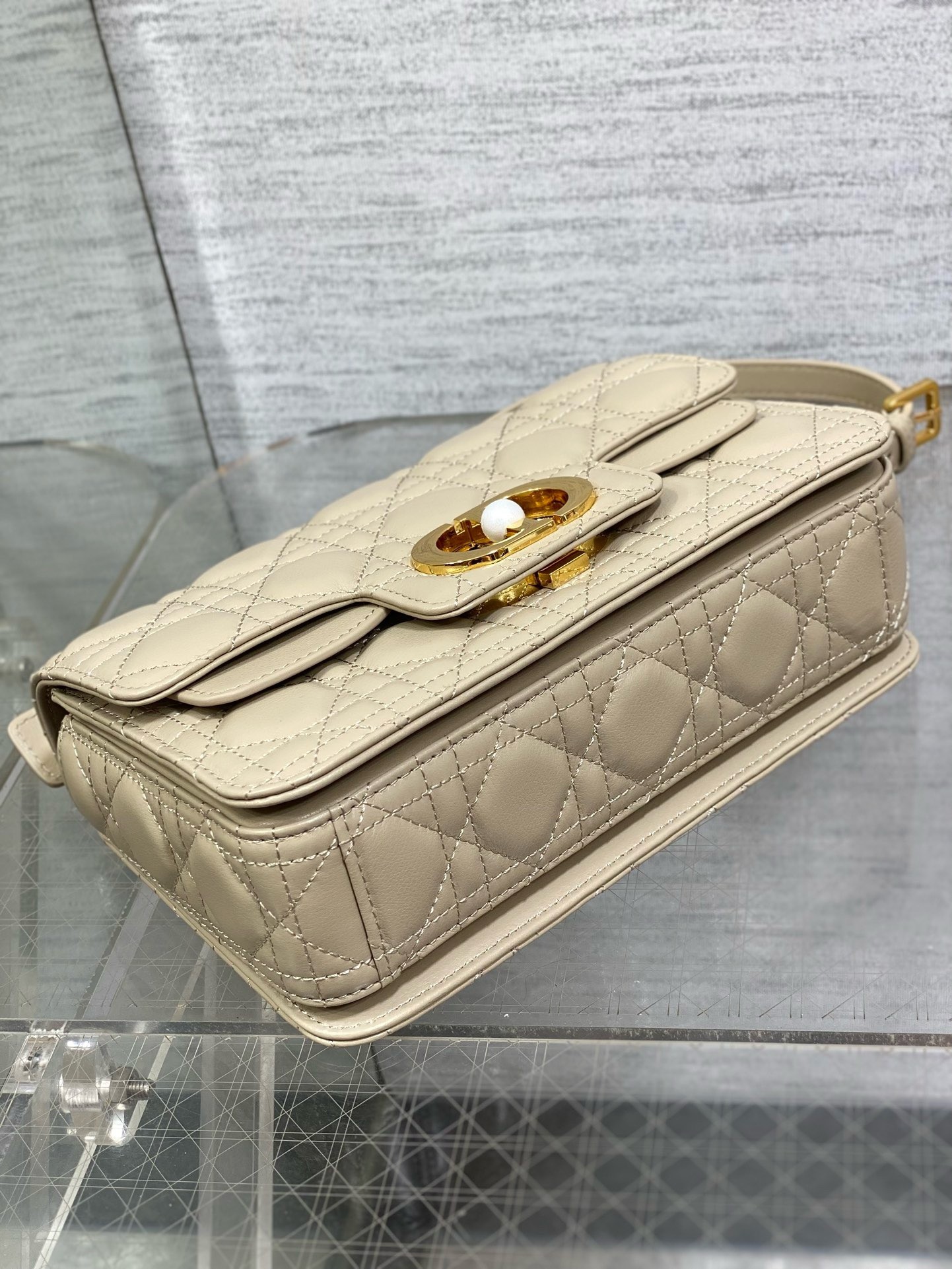 D*or small jolie top handle bag in beige cannage calfskin