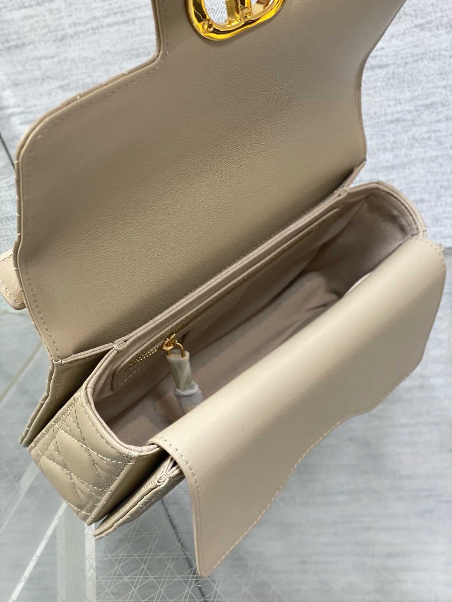 D*or small jolie top handle bag in beige cannage calfskin
