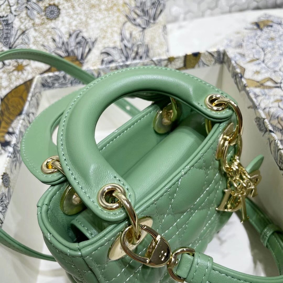 D*or micro lady D*or bag in mint cannage lambskin