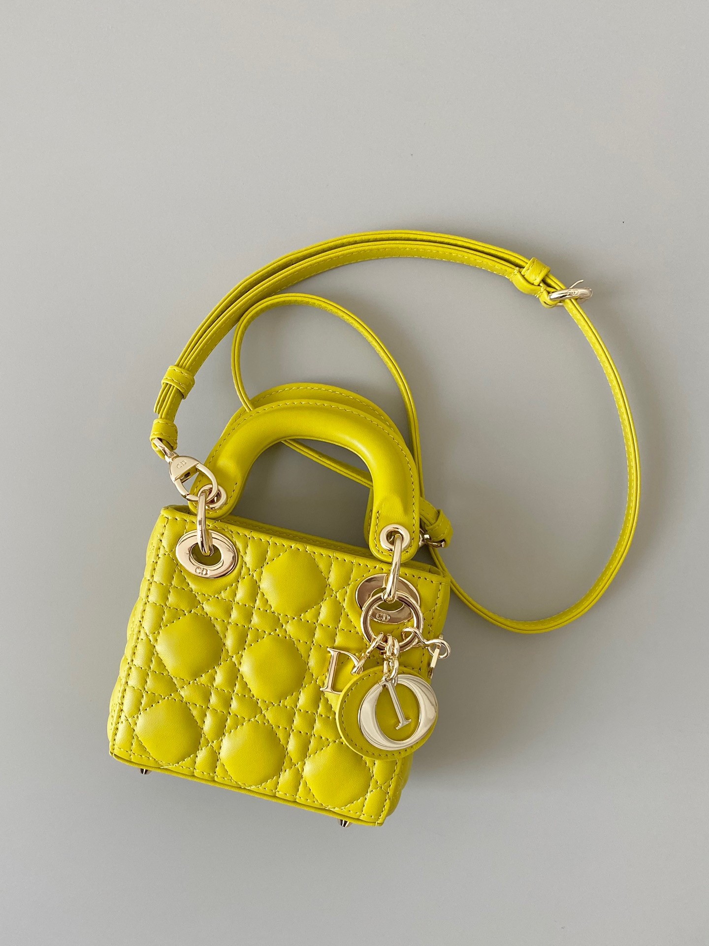 D*or lady D*or micro bag in yellow cannage lambskin
