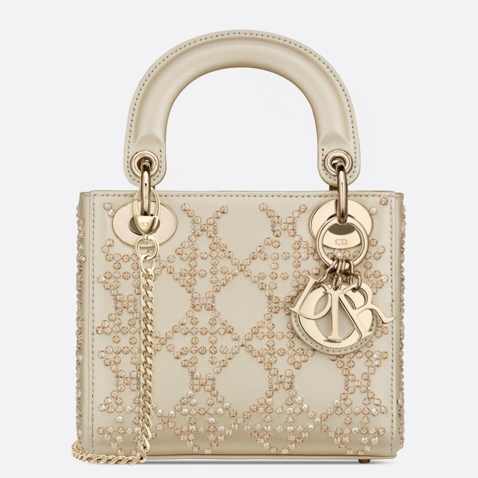D*or mini lady D*or bag in metallic lambskin with beaded embroidery