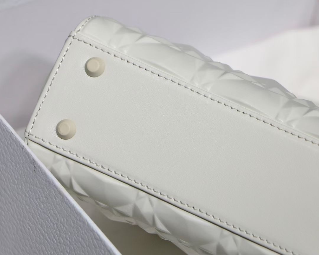 d*or lady d*or mini bag in white calfskin with Di*m*nd motif