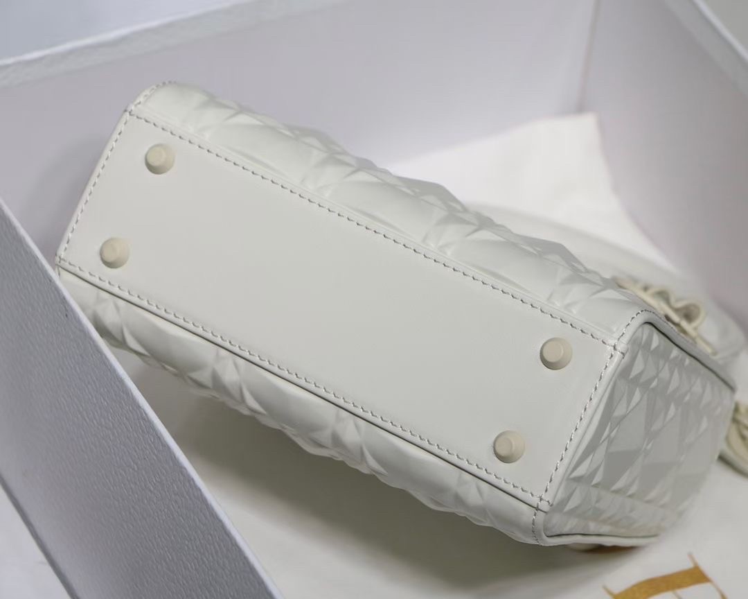 d*or lady d*or mini bag in white calfskin with Di*m*nd motif