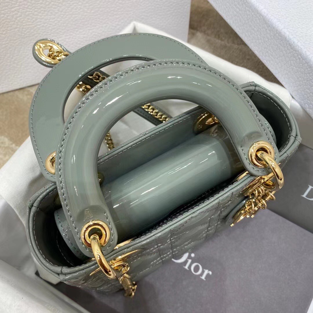 D*or mini lady D*or bag in grey patent calfskin