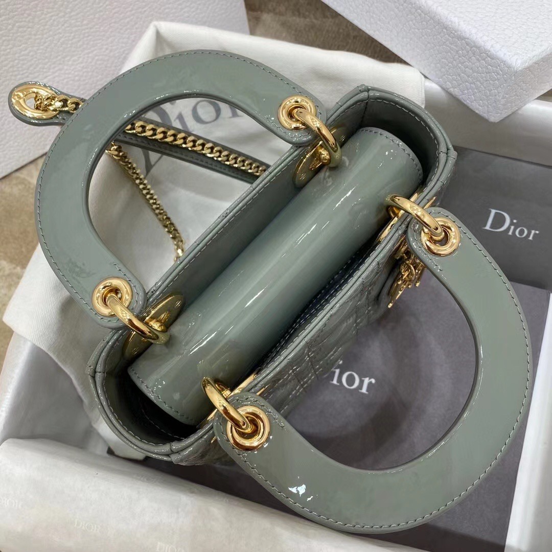 D*or mini lady D*or bag in grey patent calfskin
