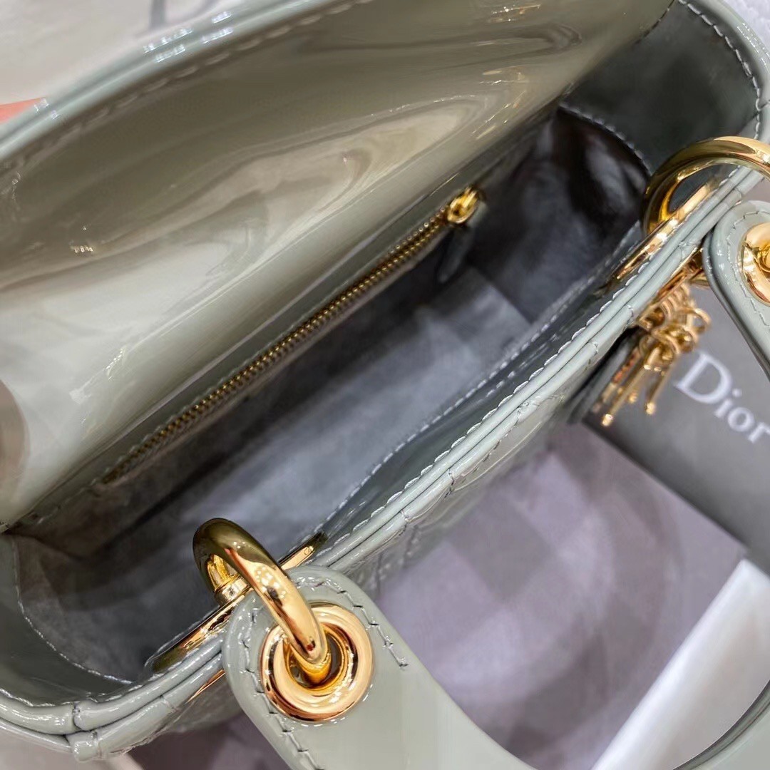 D*or mini lady D*or bag in grey patent calfskin