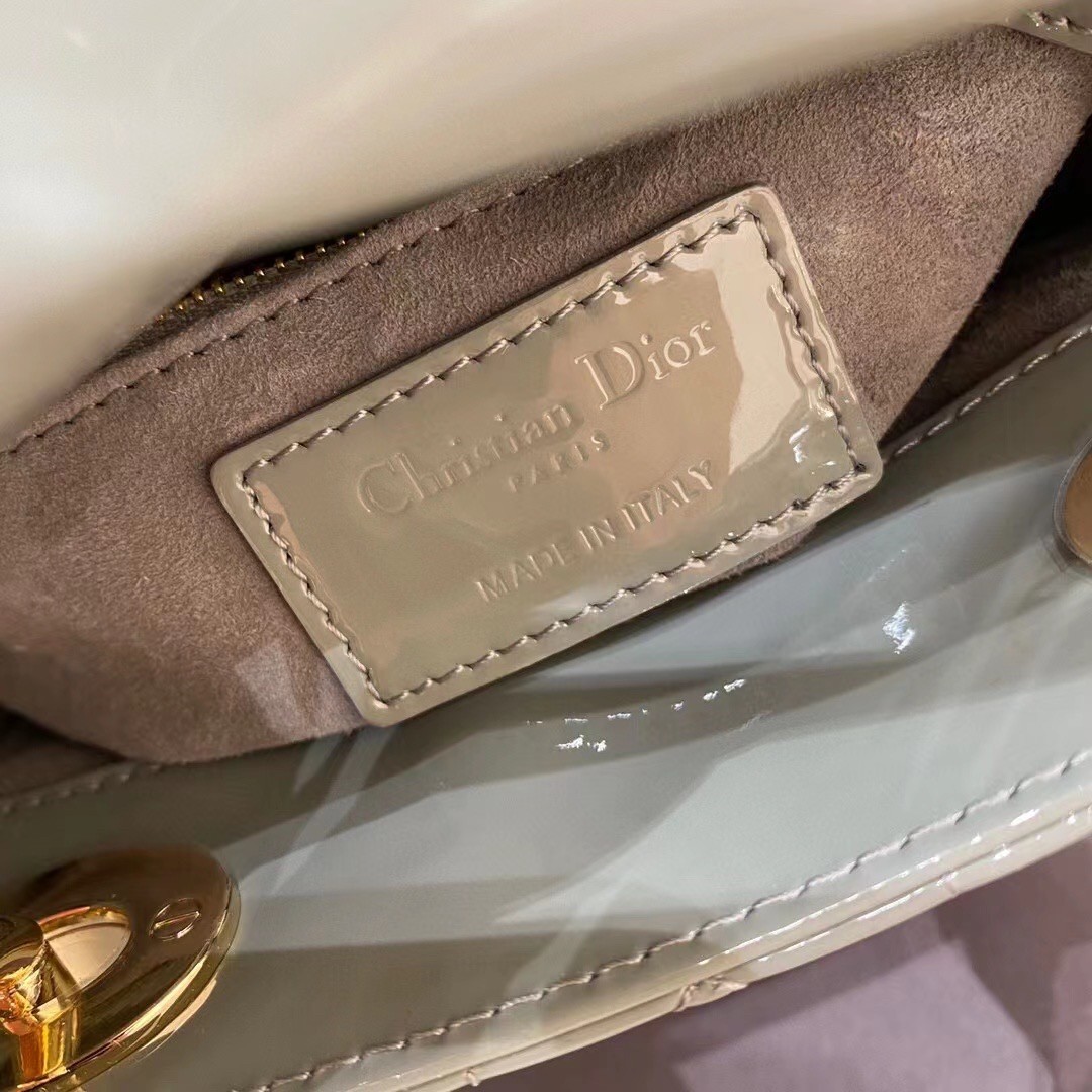 D*or mini lady D*or bag in grey patent calfskin