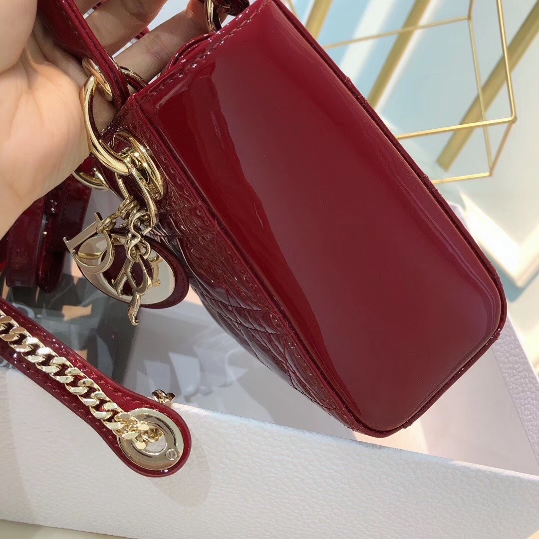 D*or mini lady D*or bag in red patent calfskin