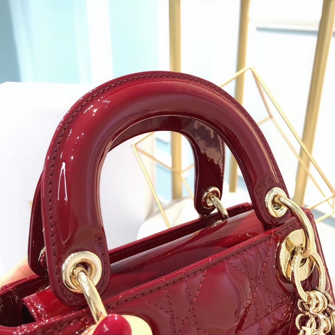 D*or mini lady D*or bag in red patent calfskin