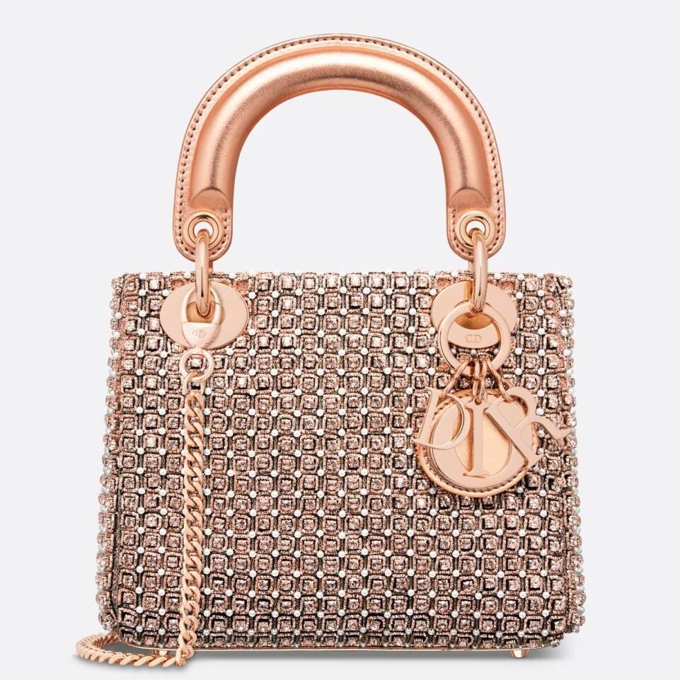 D*or lady D*or mini chain bag in square with strass and beads
